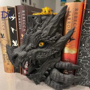 Garden Decorations Dragon Statue Bookend Resin Book Support Decorative Figurine Tabletop Ornament For Living Room Shelves Desk Office