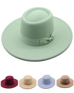 Fedora Hat Women Men Large Brim Cap Woman Manフラットトップハットガールズレディースファッションボウノットキャップメンズトリルビーチャポー春秋Wi8894935