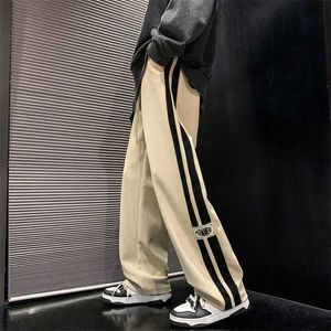 Men's Pants Side striped Corduroy wide leg mens 2023 Korean fashion hip-hop cargo pants loose casual straight sports outdoor running pantsL2404