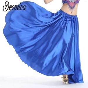 Scen Wear 540 -graders kvinnors spanska danskjolar Flamenco Costume Elastic midja Satin Flowy Maxi kjol Full cirkel för lyrisk mage