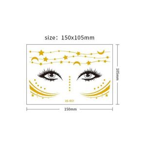 O1XF Tattoo Transfer Glitter Stickers Face Tattoo Flash Gold Temporary Metalic Tattoos Waterproof Makeup Decals for Girls Party Music Festival 240427