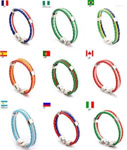 Charm Bracelets Mode Russland Spanien Frankreich Brasilien Flagge Leder Team Armband Männer Hochqualitäts Fußballfans Paare Geschenk Jewelryc3665490