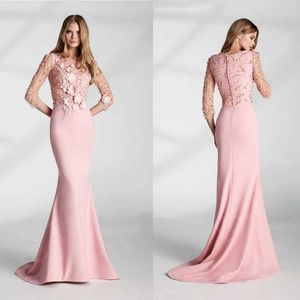 Graceful Mermaid Prom Dresses Long Sleeve Sheath Lace Flowers Design Sweep Train Beaded Applique 3D Lace Celebrity Evening Dresses Plus Size Custom Made L24700