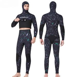 Suits Spearfishing Wetsuits Men 3MM 5MM 7MM Neoprene CR 2Pieces Hooded Long Sleeve Scuba Diving Full Body Keep Warm Snorkeling Suits