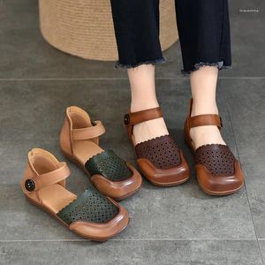 Scarpe casual Birkuir Sandali vuoti di punta chiusa per donne gancio tallone piatto Loop 2,5 cm gladiatore scivolata vera in pelle vera colori misti