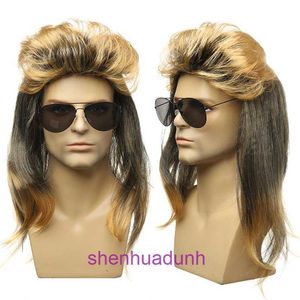 Hot selling Halloween punk heavy metal gold long straight hair disco COS mens and womens wig