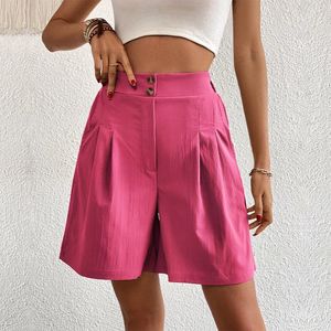 Women's Shorts Wide Leg For Woman Soild Casual High Waisted Trousers Button Pockets Ruffle Summer Pants Loose Female Slacks Ropa Mujer