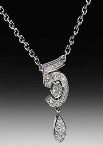 Marchio puro 925 gioielli in argento sterling per donne lettera 5 diamante caduta acqua ciondolo carino floreale party di lusso collana di marca5204963