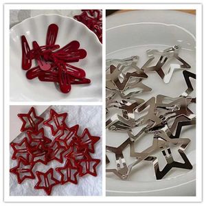 Hair Clips Barrettes 2/20 Star BB Red Clip Girl Y2K Cute Silver Bucket Womens Simple Metal Snap Headwear