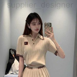 Women's T-Shirt designer High end Clothing Miu Family Academy Style Contrast Color Flip Collar Pit Stripe Wool Short Sleeve POLI Knitted Shirt for Women NT0E