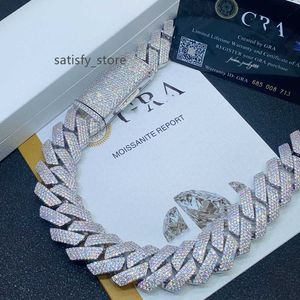 moissanite necklace cuban link chain 20mm 4 row full diamond ice out vvs pass diamonds tester stainless steel plating hiphop mens jewelry bracelet necklaces with GRA