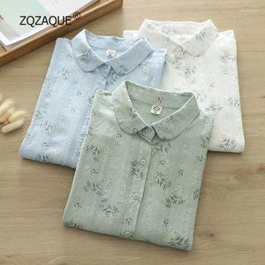 Women's Blouses Korean Fashion Floral Blouse Long Sleeve All-match Bottom Shirts Good Quality Office Lady Cotton Tops Loose Style SY058