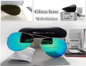 Luxuoso glasses de lentes de vidro de 62 mm Menas de moda de vidro Mulheres cobrindo UV400 Vintage Polit Sun Glasses com caixa e adesivo6977327