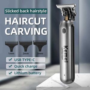 Hårtrimmer Kemei Mini Mens Beard Zero Gap T-Blade Barber Cordless Professional Q240427