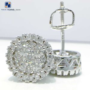 Modeschmuck VVS Diamond Ohrringe Round Hip Hop Schmuck 925 Gra Moissanite Schraubohrring für Frauen