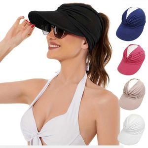 Szerokie brzegowe czapki wiadro nowe damskie słoneczne hat hat suma ochrona UV plaż sporty Q240427