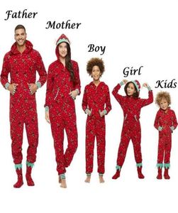 Family Matching Christmas Pajamas Romper Jumpsuit Women Men Baby Kids Red Print Xmas Sleepwear Nightwear Hooded Zipper Outfits 2106353642
