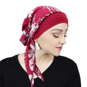 Bandanas Durag HomeProduct Centerpreプリントタイとヘッドバンダリスティックイスラム教徒の女性ヘッドバンドキャンサー化学帽子240426