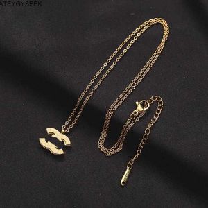 Luxury Designer Brand Double Letter Pendant Necklaces Chain Gold Plated Crysatl Rhinestone Sweater Newklace for Women Wedding Jewerlry Accessories