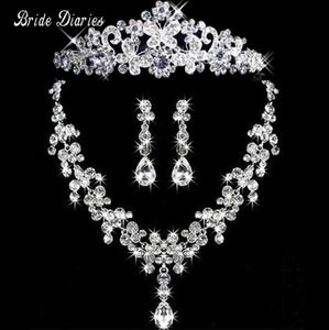 Dzienniki panny młodej srebrny kolor kryształowy motyl tiara zestaw biżuterii ślubnej