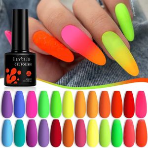 Lilycute 7ml Mattfluoreszenzfarbe Farbgel Nagellack Frühling Sommer alle für Maniküre Basis Top Coat Semi Permanent Nails Art 240425