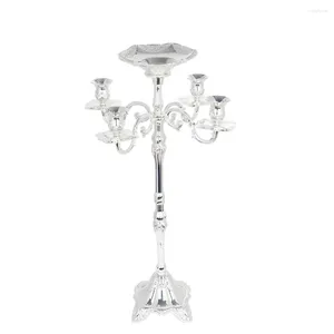 Candele Candele Candelabra unica altezza 105 cm Porta a 5 bracci Stick placcato in argento con fiore ciotola