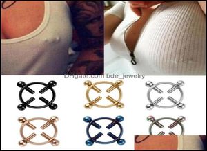 Skruva bröstvårtklämmor sexiga piercingar för kvinnor rostfritt stål falska bröstsmycken non piercing ring sköld droppleverans 2021 ringar1926047