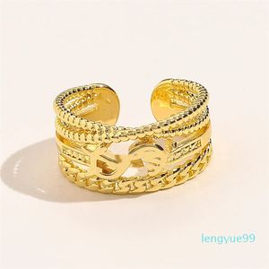 Anéis de jóias com marca de grife feminino 18K Gold Gold Copper Finger Anel ajustável Mulheres adoram suprimentos de casamento Acessórios de luxo de luxo