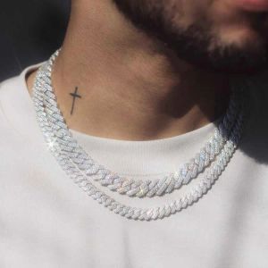Kubansk halsbandsdesigner halsband av diamanttest 8-14 mm bred gra moissanite diamant 18k guld sterling silver hiphop halsband för män