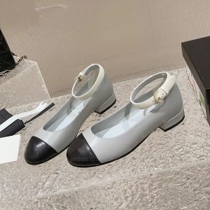 Designer womens mary jane shoe luxury classic color blocking Paris Pearl buckle ballet shoe leather lady formal dress shoe
