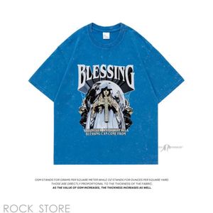 Bless Men's T-Shirts Extfine Mary Blessing T-Shrits Men Streetwear Tie Dye T Shirt Oversized Acid Washed Cross T Shirts Top Y2k Men's Tshirt Bless Tee 540