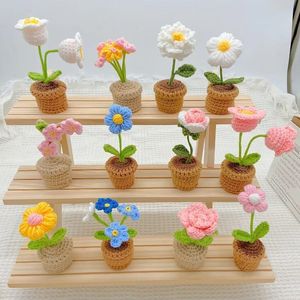 ひまわりのかぎ針編みの花手編み花鉢植えローズチューリップ織りのブーケウェディングバースデーバレンタインデーギフトルームの装飾240424