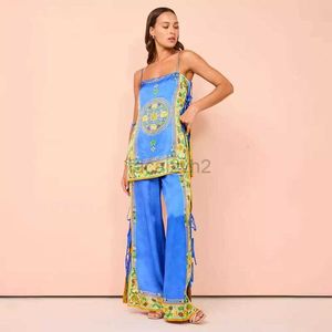 Women's Two Piece Pants New Fashion Sexy Ethnic Style Satin Print Casual Set size plus Two Piece Sets