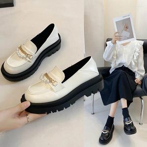 Casual Shoes British Style Jk Women's Leather 2024 Spring Autumn Pearl Metal Chain Female Thick Bottom Buckle Loafers
