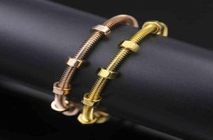 Creative titanium plated 18k rose gold couple Bracelet hexagon nut stainls steel bracelet3756554