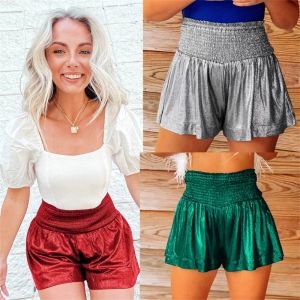 Shorts Frauen krümmten hohe Taille Glitzer Metallic Flowy Hot Shorts Tanz Baggy Shorts