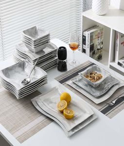 Malacasa Flora 26PIECE Nordic European Marble Porcelain Dince set di stoviglie con set di piastre di bowldinner.