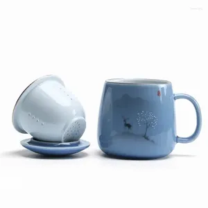 Tazze di piattini filtro ceramico tazza da tè semplice coppia di grandi capacità tazza da caffè per la casa con separazione da tè da ufficio in porcellana coperchio tazza di separazione del tè