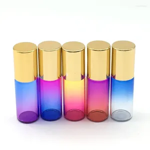 Garrafas de armazenamento 10pcs viagens portáteis Óleo essencial Rollers de perfume gradiente recarregável bola colorida de rolagem 5 ml garrafa de vidro fino