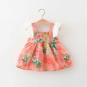 Mädchenkleider Sommermädchen Kleid Baby Mädchen Cartoon Bunte Druck Spitze kleine fliegende Ärmel quadratische Nacken Prinzessin Kleid