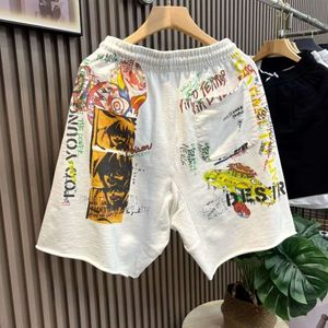 Sommer Modemarke American American Cartoon Anime High Street Hip Hop Lose Drawess Elastic Taille Loop Collled Casual Sports Hosen