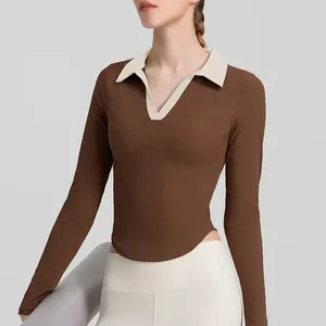 アクティブシャツLOスレッドヨガスーツ長袖Tシャツ女性用タイトフィットフィットネストップクイック乾燥服