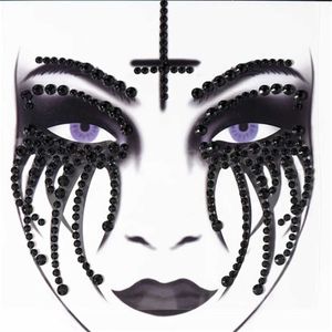 Tattoo Transfer Halloween Fake Tattoo Skull Bone Face Art Jewelry Rhinestone Sticker för Carnival Night Clubing Makeup Body Art 240426