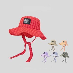 Wide Brim Hats Bucket Ins Blogger Vintage Checkered Tie Hat Womens Summer Travel Edition Fisherman Girl Fashion Popular Sun Q240427