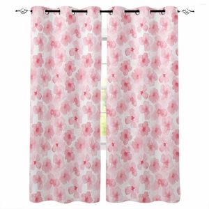 Curtain Pink Watercolor Floral Texture Window Curtains For Living Room Kitchen Bedroom Decorative Treatments