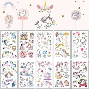 Tatueringsöverföring 10st Cartoon Unicorn Tattoo Set tillfällig tatuering söt färg falsk tatuering klistermärke body tatoo för barn vattentäta barn tatueringar 240426