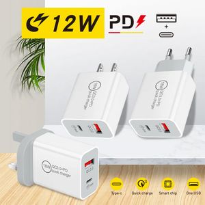 PD Fast Charger 12W с типом C и USB Port QC 3.0 Home Travel Wallgers US UK Adapter для iPhone Samsung