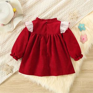 Girl's Dresses Spring And Autumn Girls Bow Tie Long Sleeve Holiday Red Dress Baby Twilight Cloud Yarn Lace Corduroy Sweet Baby Dress