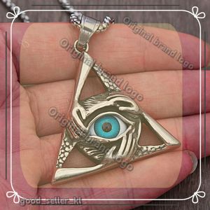 Retro All Seeing Designer Eye Pendant Necklace Punk Three-handed Embrace Triangle Evil Eye Necklace 14K White Gold Men Jewelry Gift Japanese and Korean Style 117