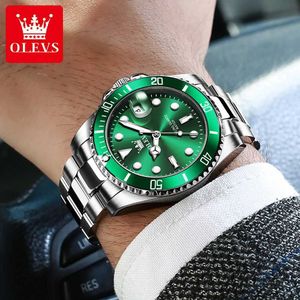 Zegarek na rękę olevs klasyczny zielony męski top luksusowy stal nierdzewna wodoodporna wodoodporna kwarc Reno Masculino Q240426